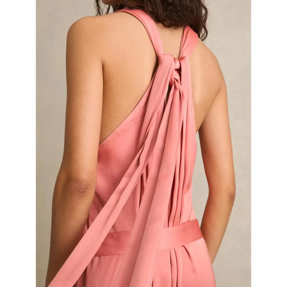 REISS ROSIN Satin Wide Leg Draped Jumpsuit